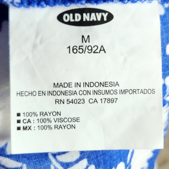 Old Navy Blue & White Floral Print Cap Sleeve Button/Keyhole Opening Top Medium - Picture 7 of 8